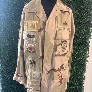 Desert Camo Patchwork Military Jacket - Tan/Cream